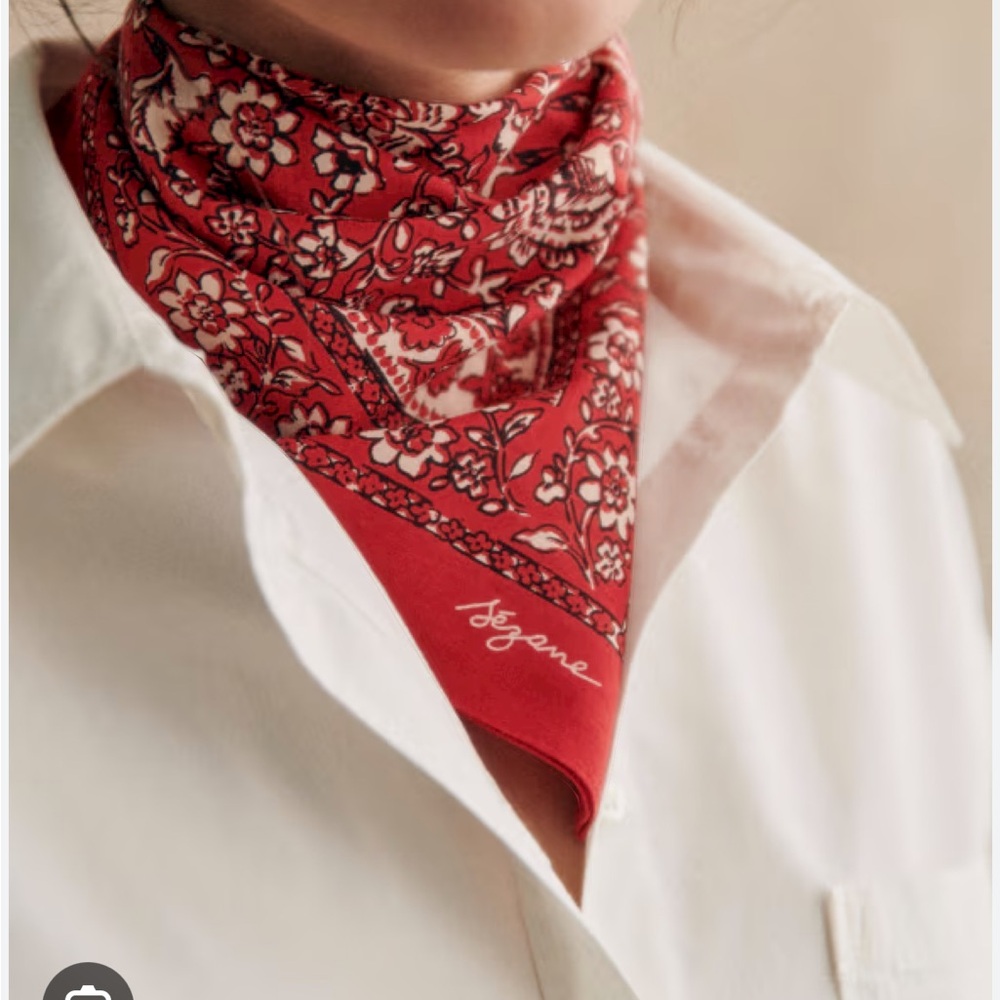 Sezane Red Gold Autumn 100% Cotton Square Neck Scarf